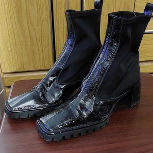 Topshop Mable mid ankle boot in black patent leather